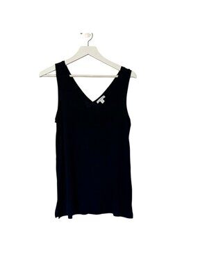 James Perse Womens Sz M Top Luxury Angora Knit Tank Black VNeck Soft Quiet Lux